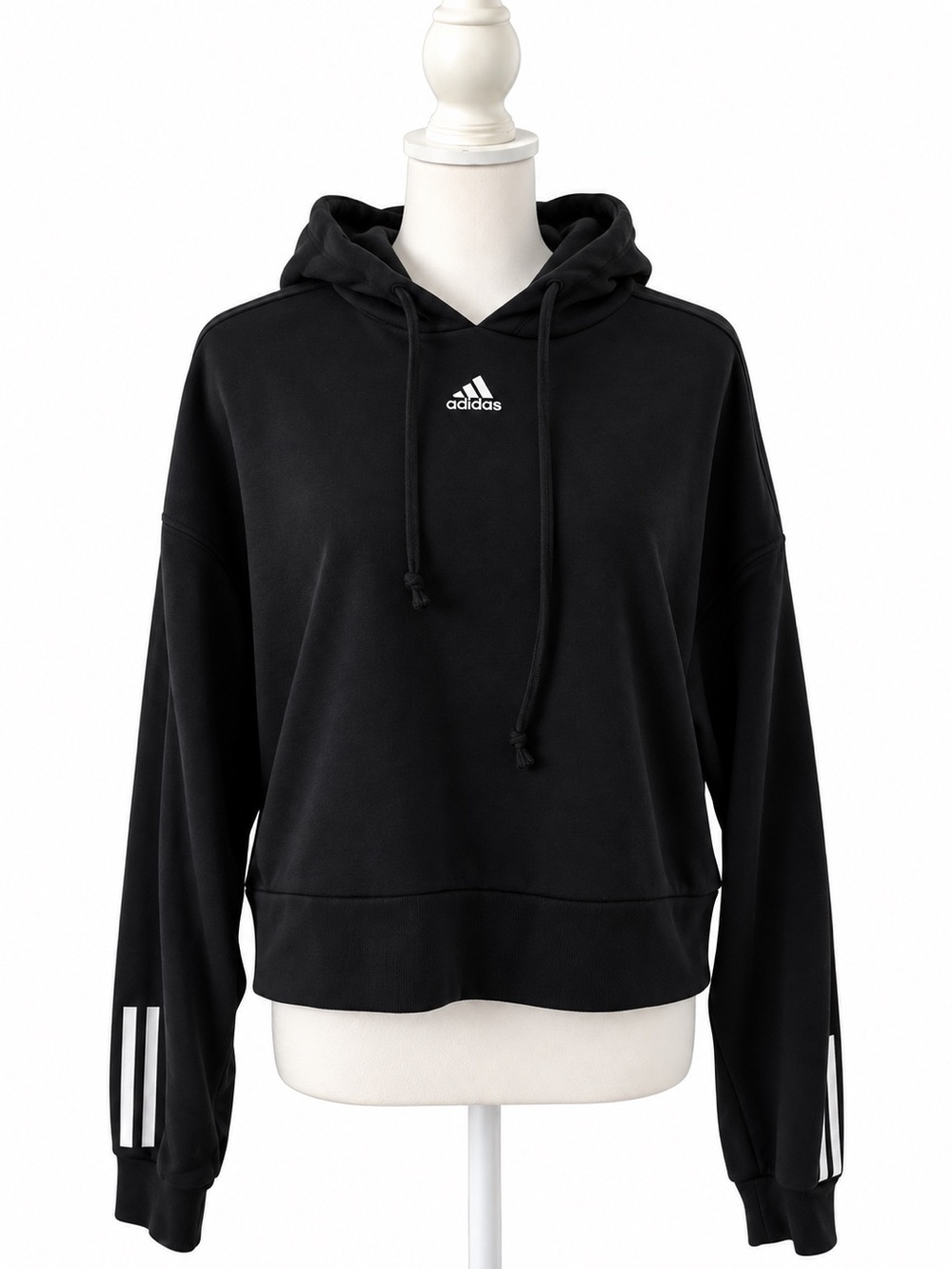 Adidas Athletic Cropped Pullover Hoodie in Black M